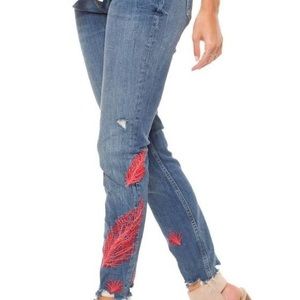 Dex Pink Feather Embroidered Jeans, 25
